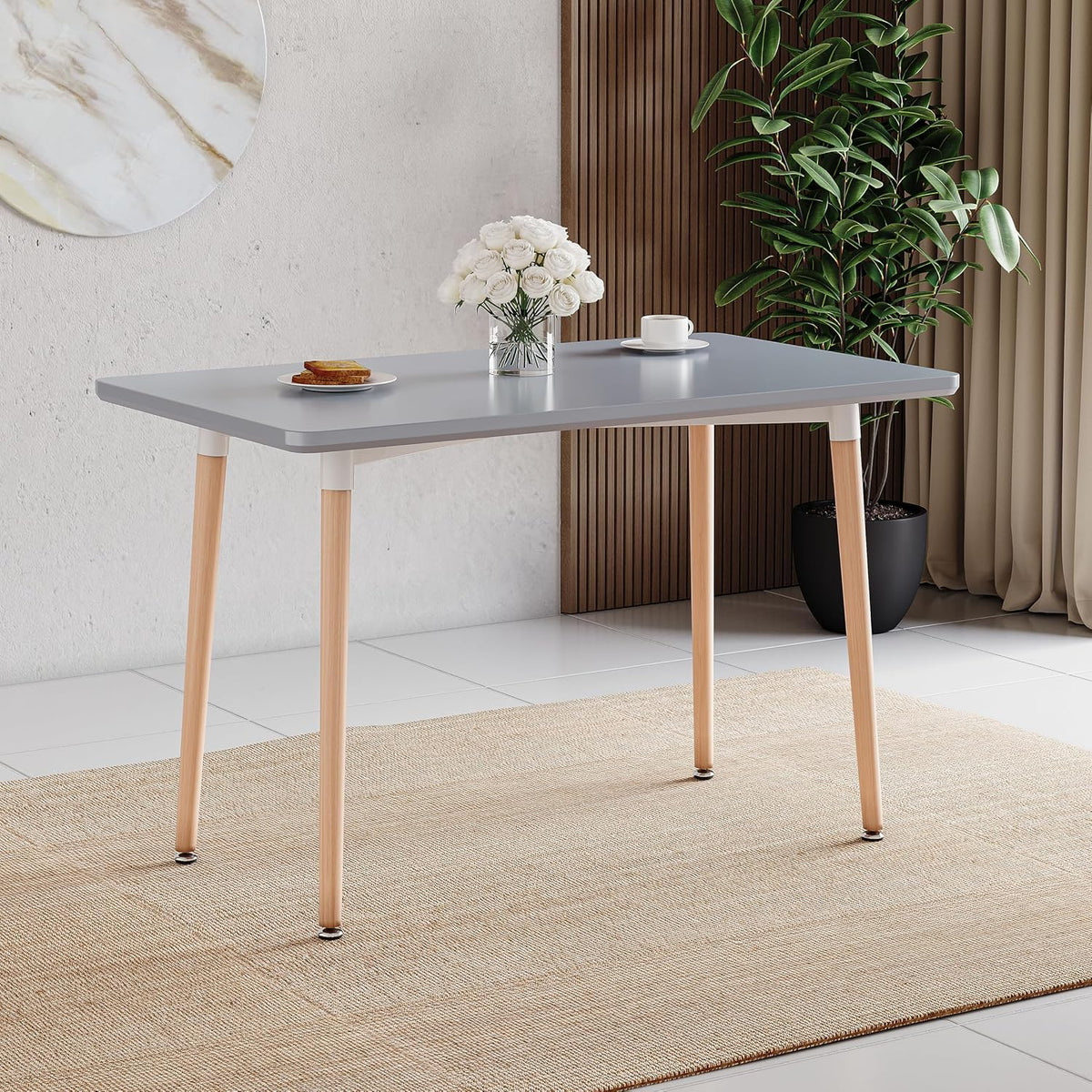 Vida Designs Tavolo da pranzo, 4 posti, Grigio, legno massello, per sala da pranzo e cucina