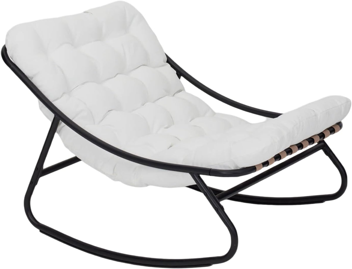 Rebecca Mobili Poltrona a dondolo, RE7180, imbottito, 74 × 78 × 101 cm, Grigio/Bianco, acciaio, per giardino e terrazzo