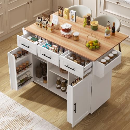 Huayz Carrello da cucina, 3 cassetti, 91,5 cm, legno massello, pieghevole, per sala da pranzo e cucina