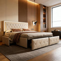 Letto BRILVERDE, 160 × 200 cm, Beige, 3 cassetti, matrimoniale, con contenitore, con rete a doghe, imbottito, legno, per camera da letto