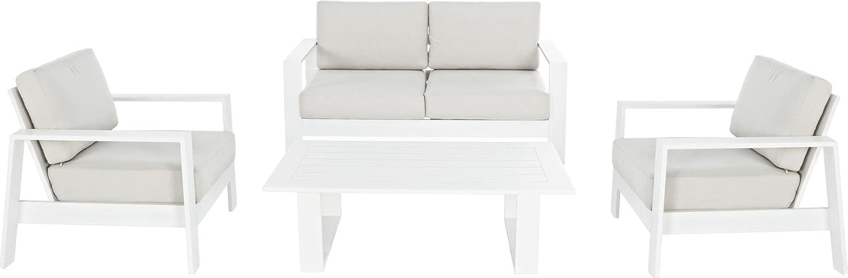Brigros Set di mobili da giardino, 86 × 85,5 × 83cm, 156 × 85,5 × 83cm, Bianco, alluminio, sfoderabile, con cuscini, per giardino e terrazzo