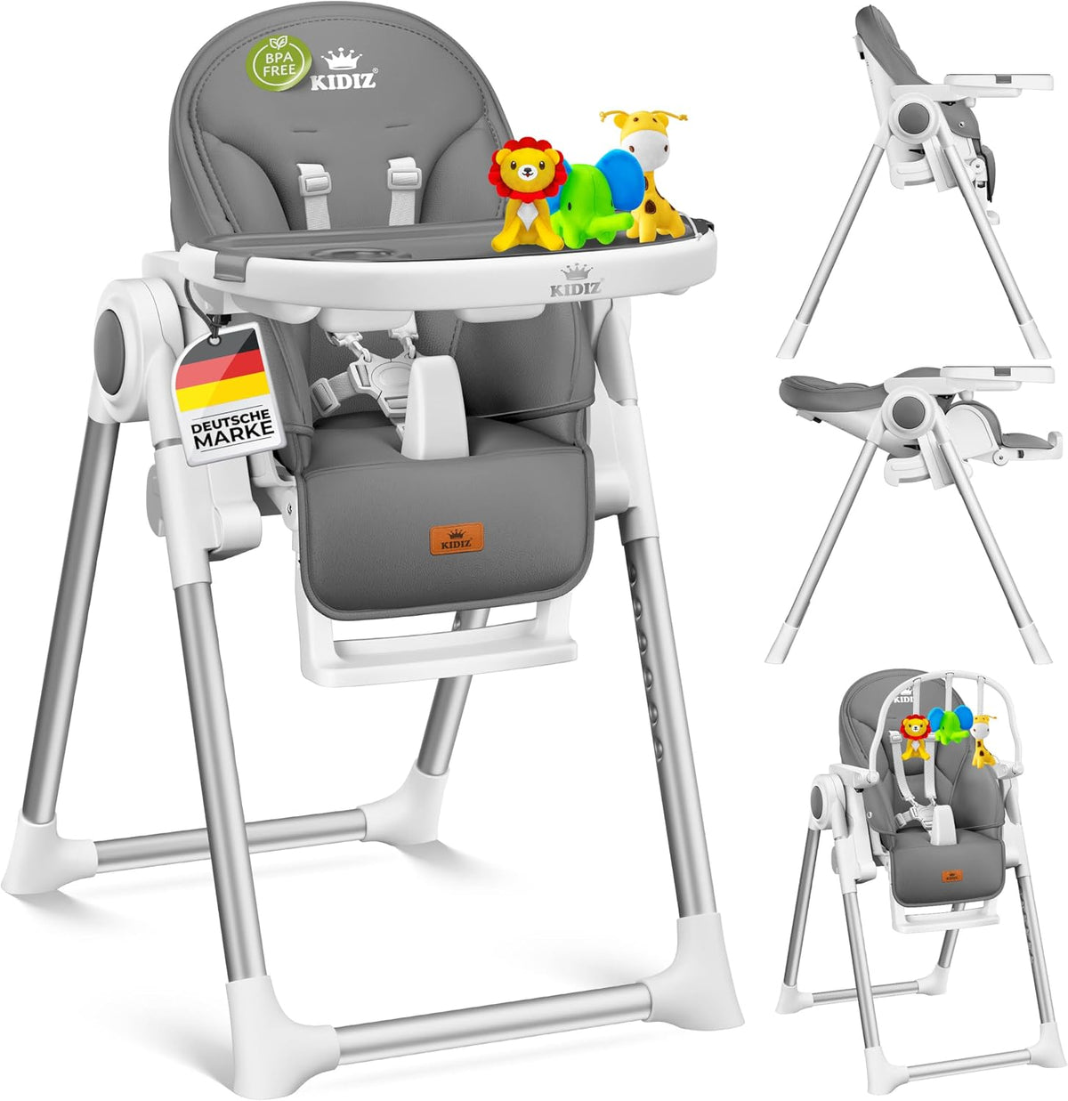 KIDIZ Seggiolone, 3 in 1, Grigio scuro, regolabile
