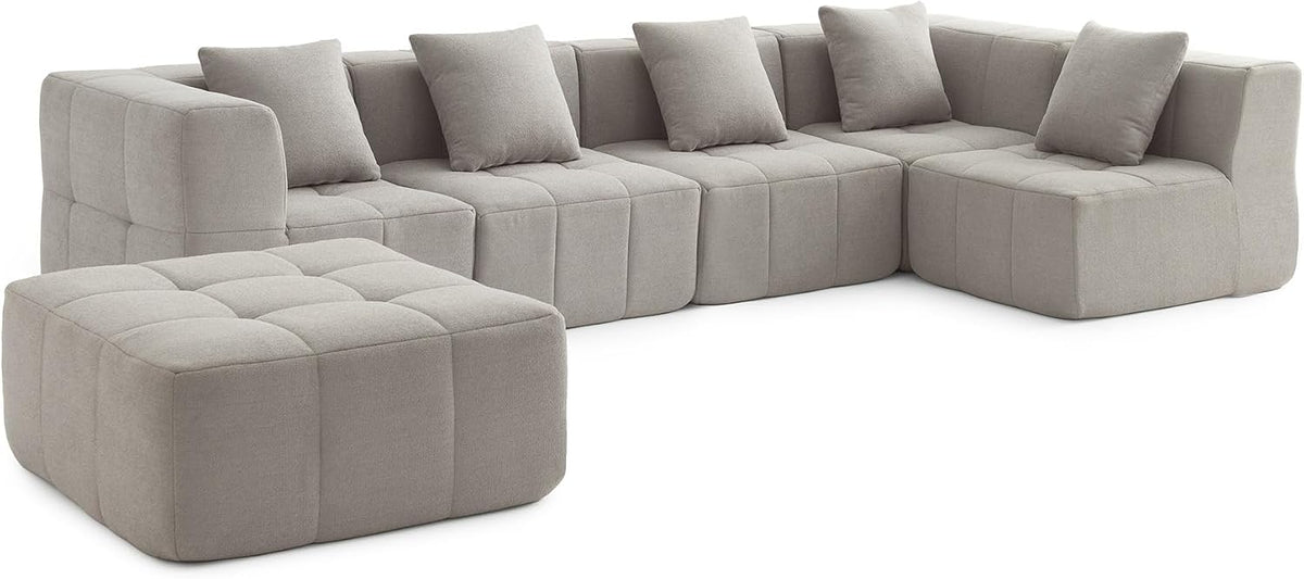 Divano modulare MILYsofa, 5 posti, Beige, tessuto, con cuscini, per soggiorno