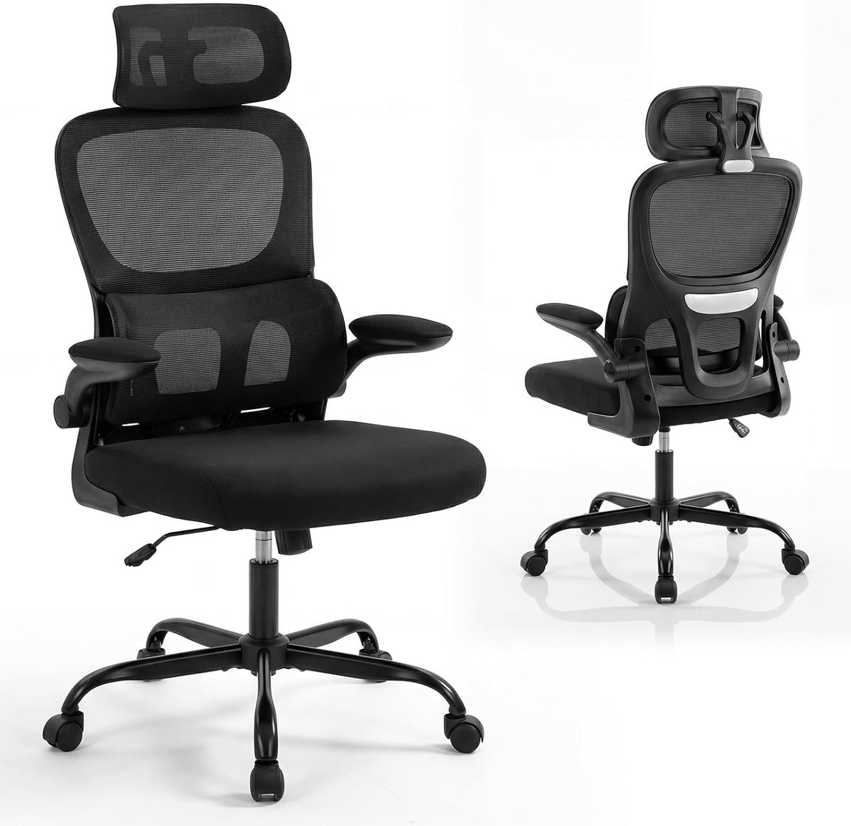 COSTWAY Sedia da ufficio, Nero, regolabile, con poggiatesta, ergonomica, per ufficio