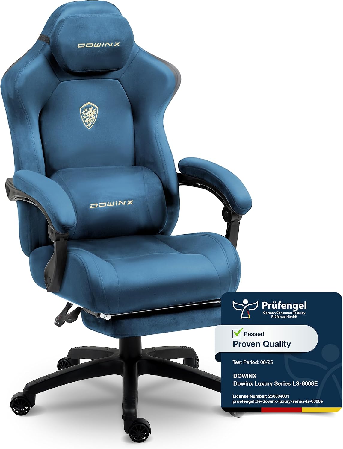 Sedia gaming Dowinx, con cuscino, regolabile, allungabile, con poggiapiedi, velluto, ergonomica, per ufficio