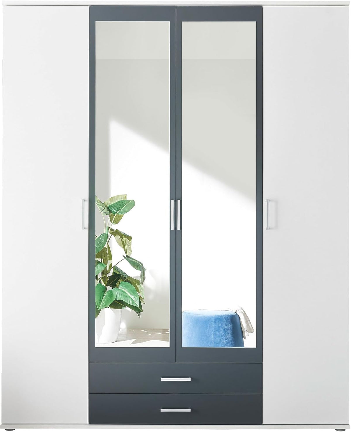 AVANTI TRENDSTORE Armadio, 2 ante, 2 cassetti, 160 × 196 × 54 cm, Bianco, legno