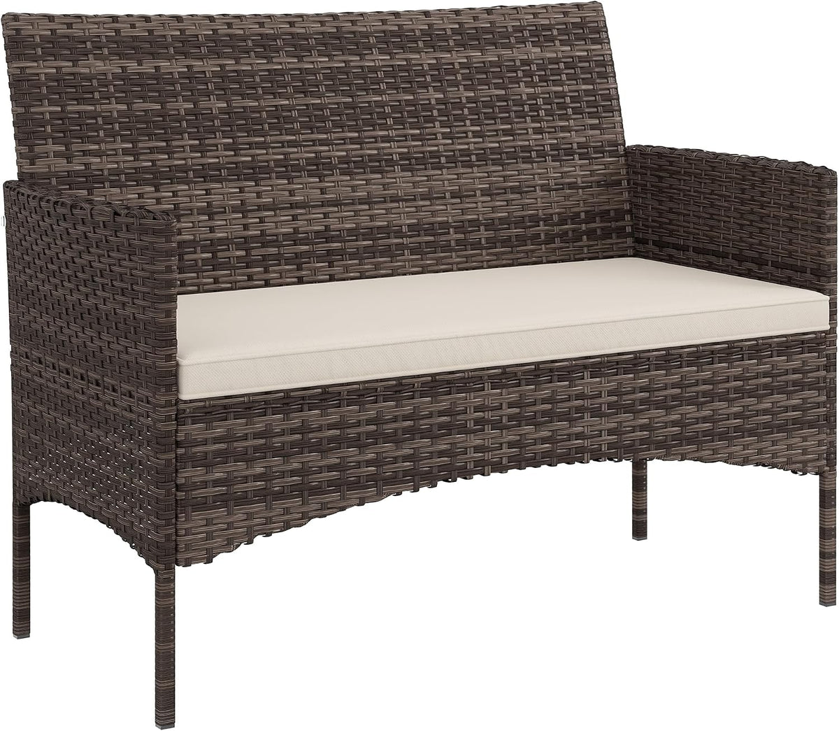 Outsunny Divano, 2 posti, Beige, rattan, per giardino e terrazzo