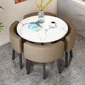 Set tavolo rotondo in marmo artificiale con 4 sedie imbottite, struttura in ferro, per reception e ufficio