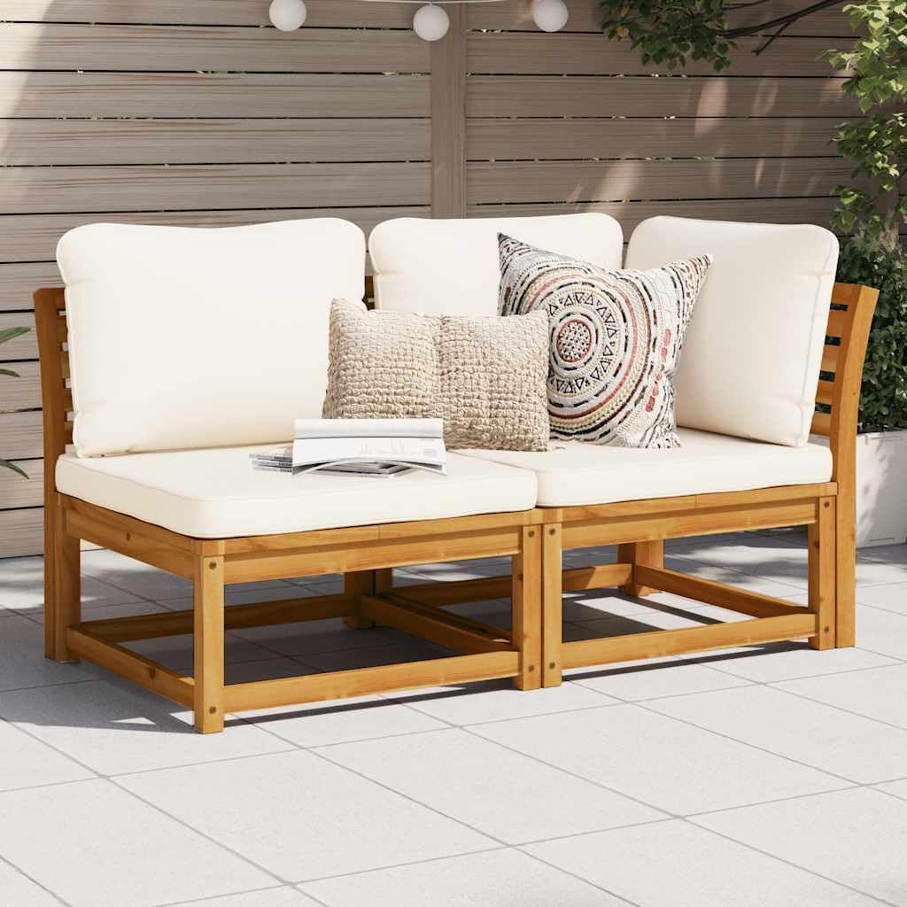 Set di mobili da giardino, 2 pezzi, legno massello, con cuscini, per giardino e terrazzo