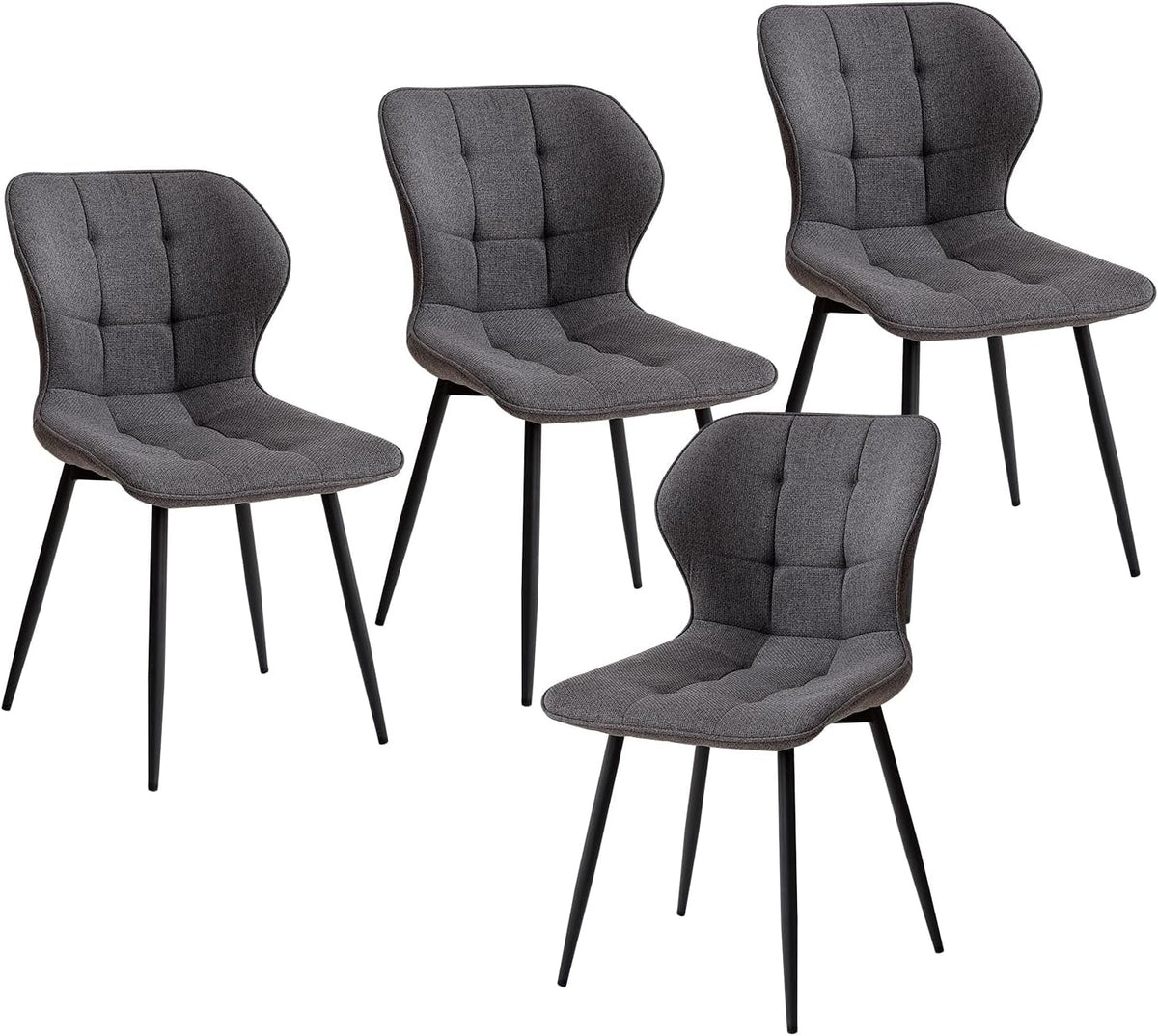 Set di sedie da pranzo GrandCA HOME, Grigio scuro, 4 sedie, metallo, lino, per camera da letto