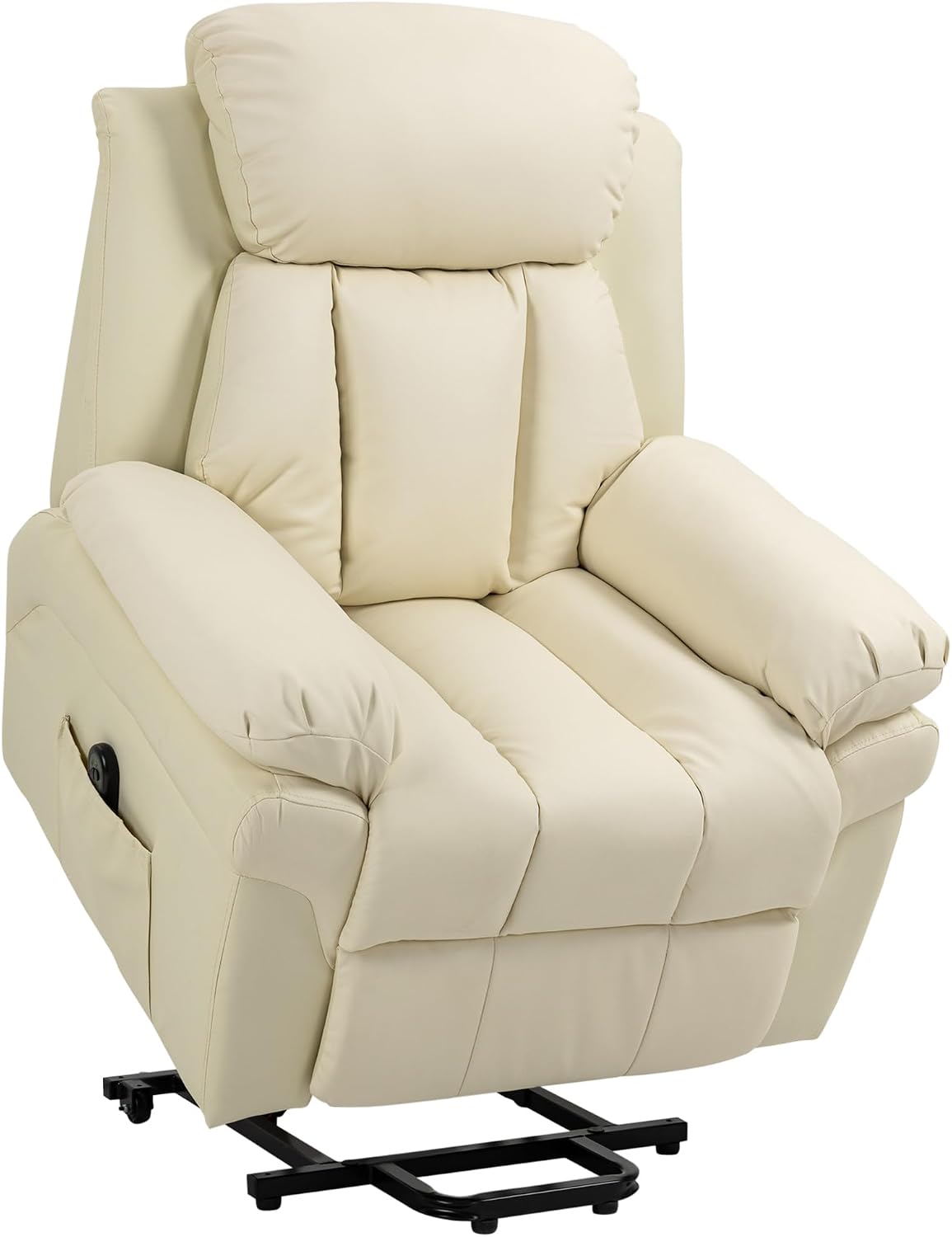 HOMCOM Poltrona reclinabile, 96 × 93 × 105 cm, Crema, pelle, alzapersona, per soggiorno