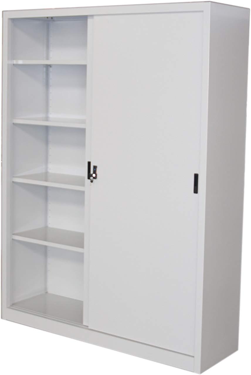 Armadio SOCAM, con ante scorrevoli, 150 × 45 × 200 cm, Grigio, metallo, per ufficio