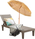 COSTWAY Set lettino prendisole regolabile e ombrellone 175 cm, Marrone, PP e metallo, per giardino, piscina e spiaggia