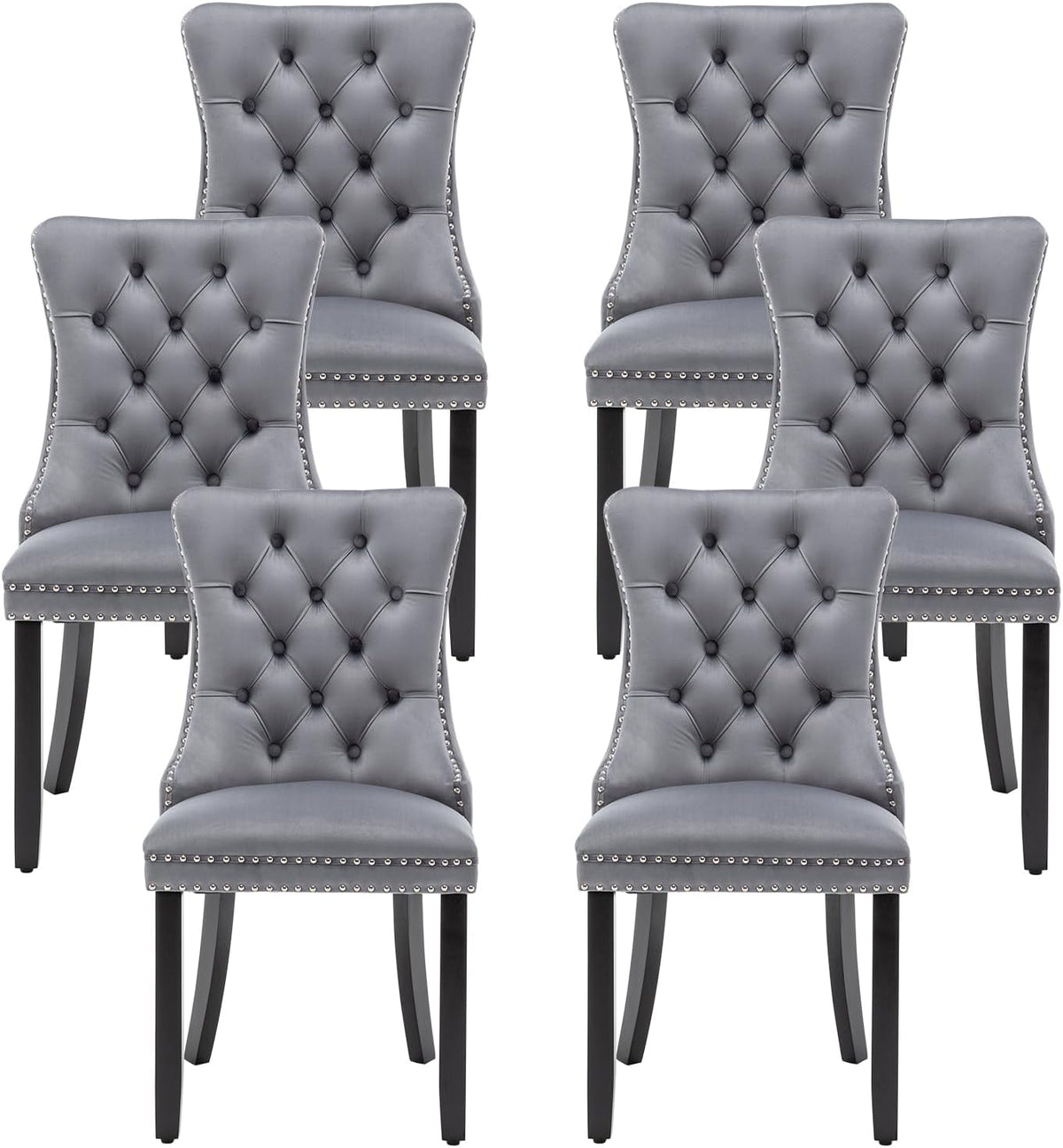 Set di sedie da pranzo Kiztir, Grigio, 6 sedie, velluto