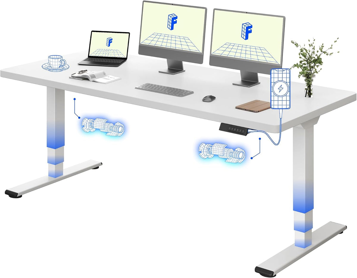 FLEXISPOT Scrivania, 180 × 80 cm, regolabile, con porta USB, per ufficio