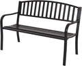 Panca GYMAX, con braccioli, 127 × 60 × 87 cm, 3 posti, Nero, acciaio, per giardino e terrazzo