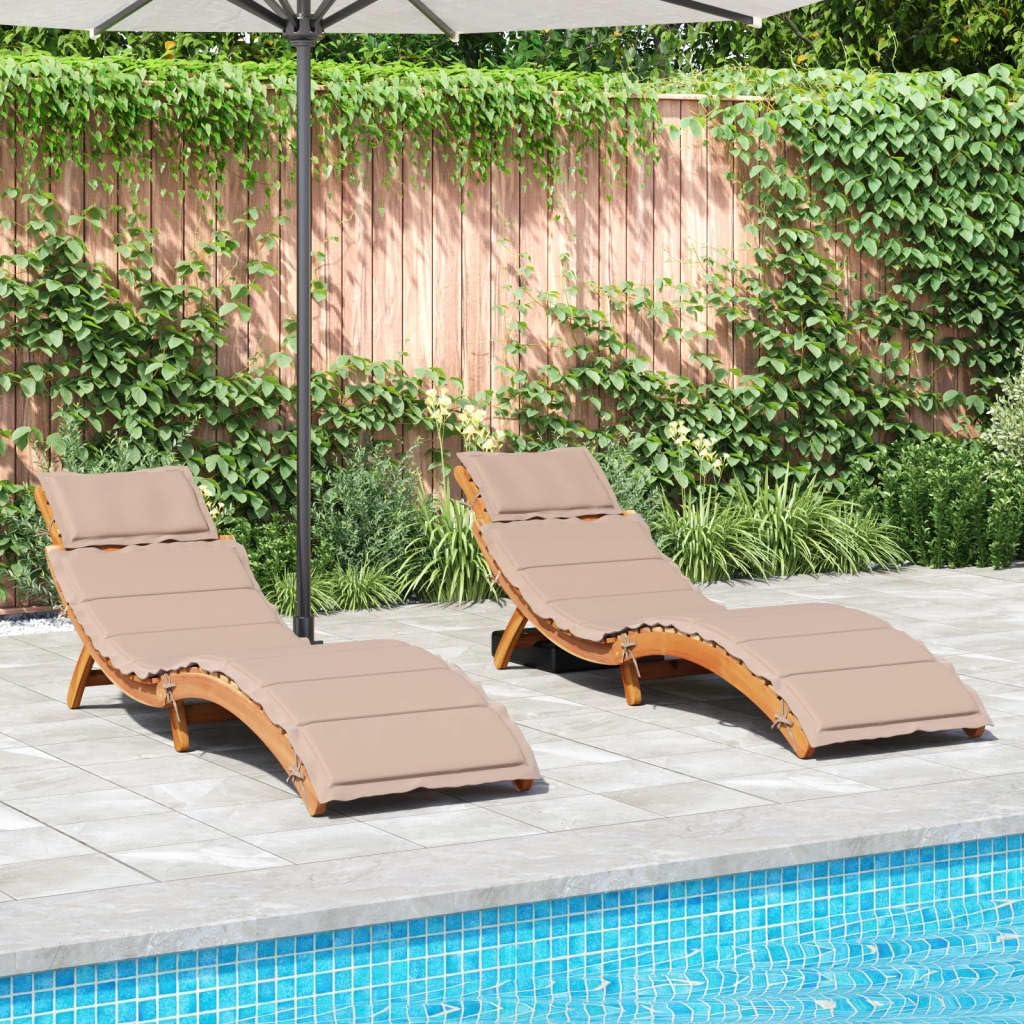Lettino prendisole Gecheer, P3214836, reclinabile, 2 pezzi, Tortora, legno massello, con cuscini, per giardino e terrazzo