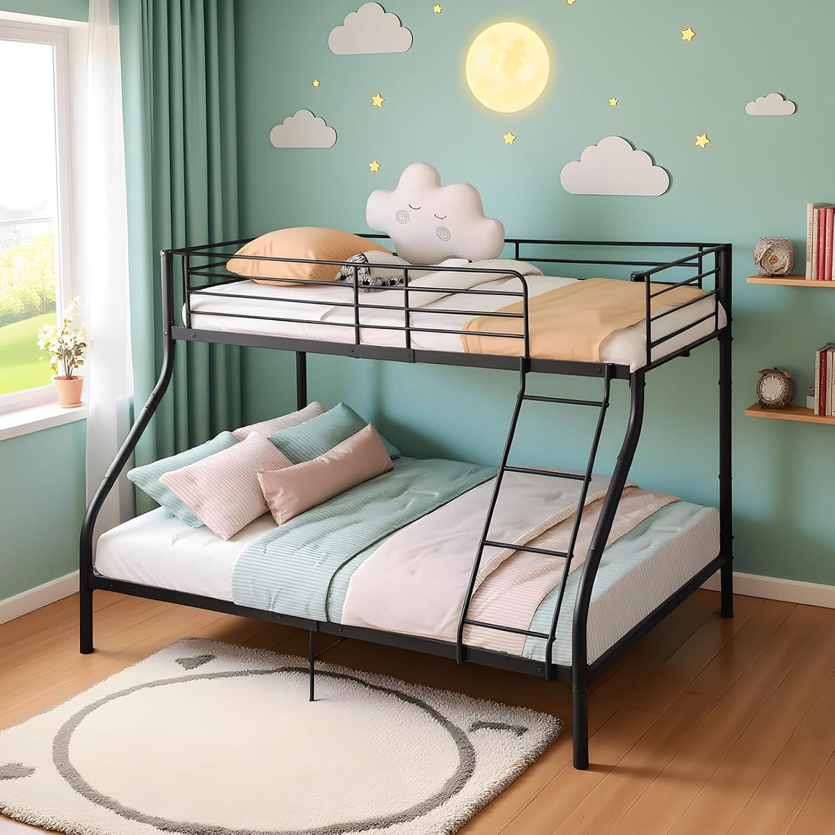 DORAFAIR Letto a castello, 3 posti, 140 × 200 cm, Nero, metallo, per camera da letto