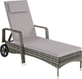 tectake Lettino prendisole, Grigio, alluminio, rattan, con ruote, con poggiatesta, per giardino e terrazzo
