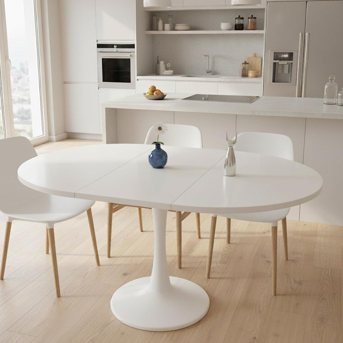 Lumivortex Tavolo da pranzo, 140 × 100 × 75 cm, Bianco, allungabile, per sala da pranzo e cucina
