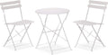 Rebecca Mobili Set da pranzo da giardino, RE7164, 3 pezzi, 71 × 60 × 60 cm, Bianco, acciaio, pieghevole, per giardino e terrazzo