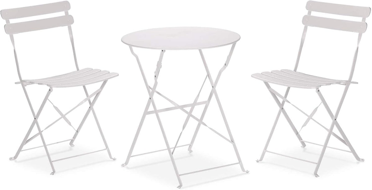 Rebecca Mobili Set da pranzo da giardino, RE7164, 3 pezzi, 71 × 60 × 60 cm, Bianco, acciaio, pieghevole, per giardino e terrazzo