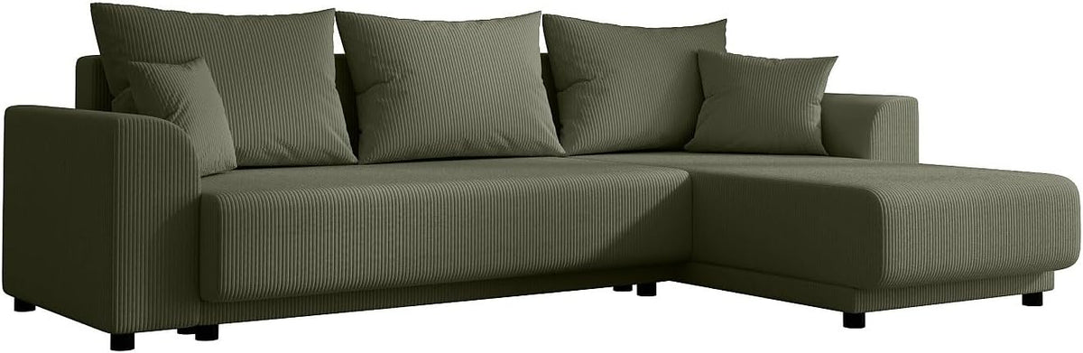 Divano letto Vente-unique, NESSARO, 240 × 149 × 80 cm, Verde/Kaki, velluto, per soggiorno
