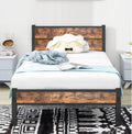 Struttura letto DUMEE, singolo, Nero/Rovere/Marrone, 196 × 90 × 95 cm, legno, con testiera, con pediera, per camera da letto