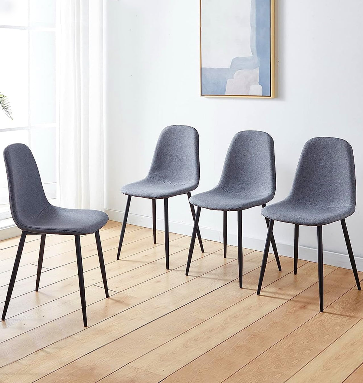 Hallowood Furniture Set di sedie da pranzo, 86 × 45 × 54 cm, 4 sedie, Nero/Grigio scuro, metallo, tessuto