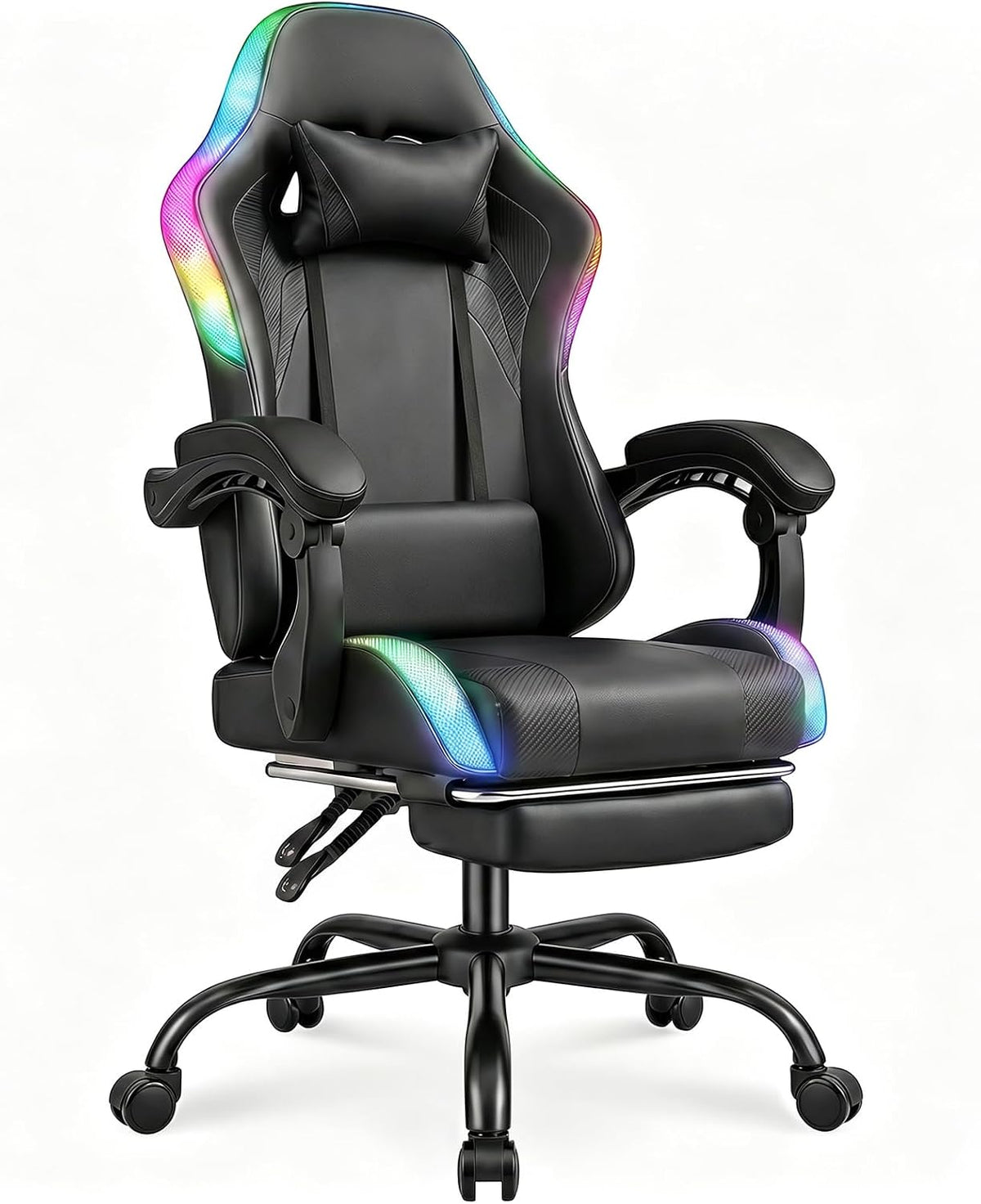 Devoko Sedia gaming, Nero, regolabile, con poggiapiedi, massaggiante, ergonomica, per ufficio