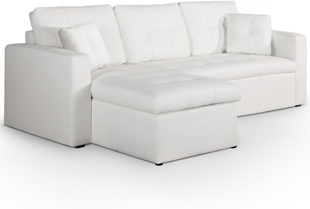 Divano angolare Menzzo, trasformabile, 230 × 143 × 68 cm, Bianco, legno, per soggiorno
