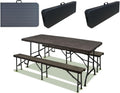 IZTOSS Set tavolo e panche, 180 × 70 × 74 cm, Nero, acciaio, pieghevole