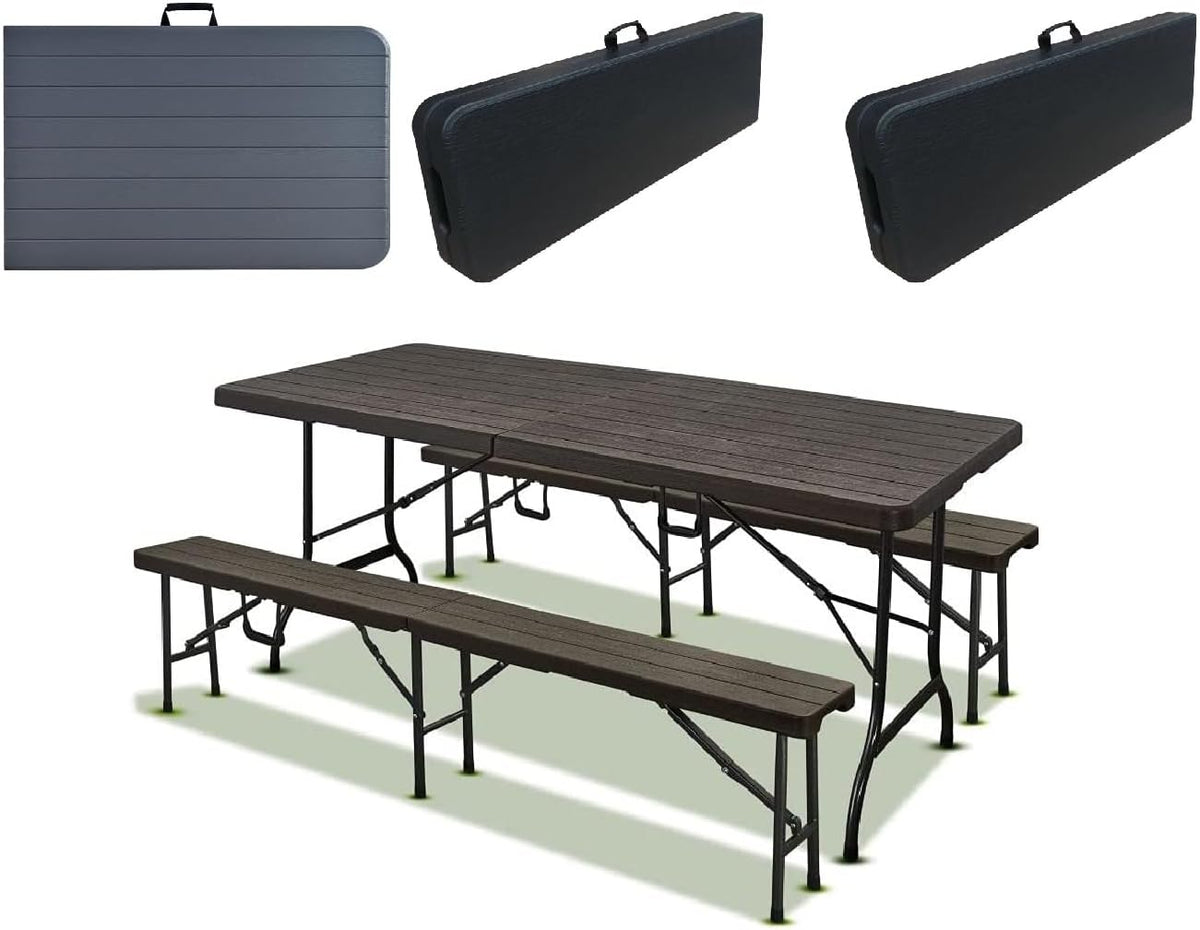 IZTOSS Set tavolo e panche, 180 × 70 × 74 cm, Nero, acciaio, pieghevole