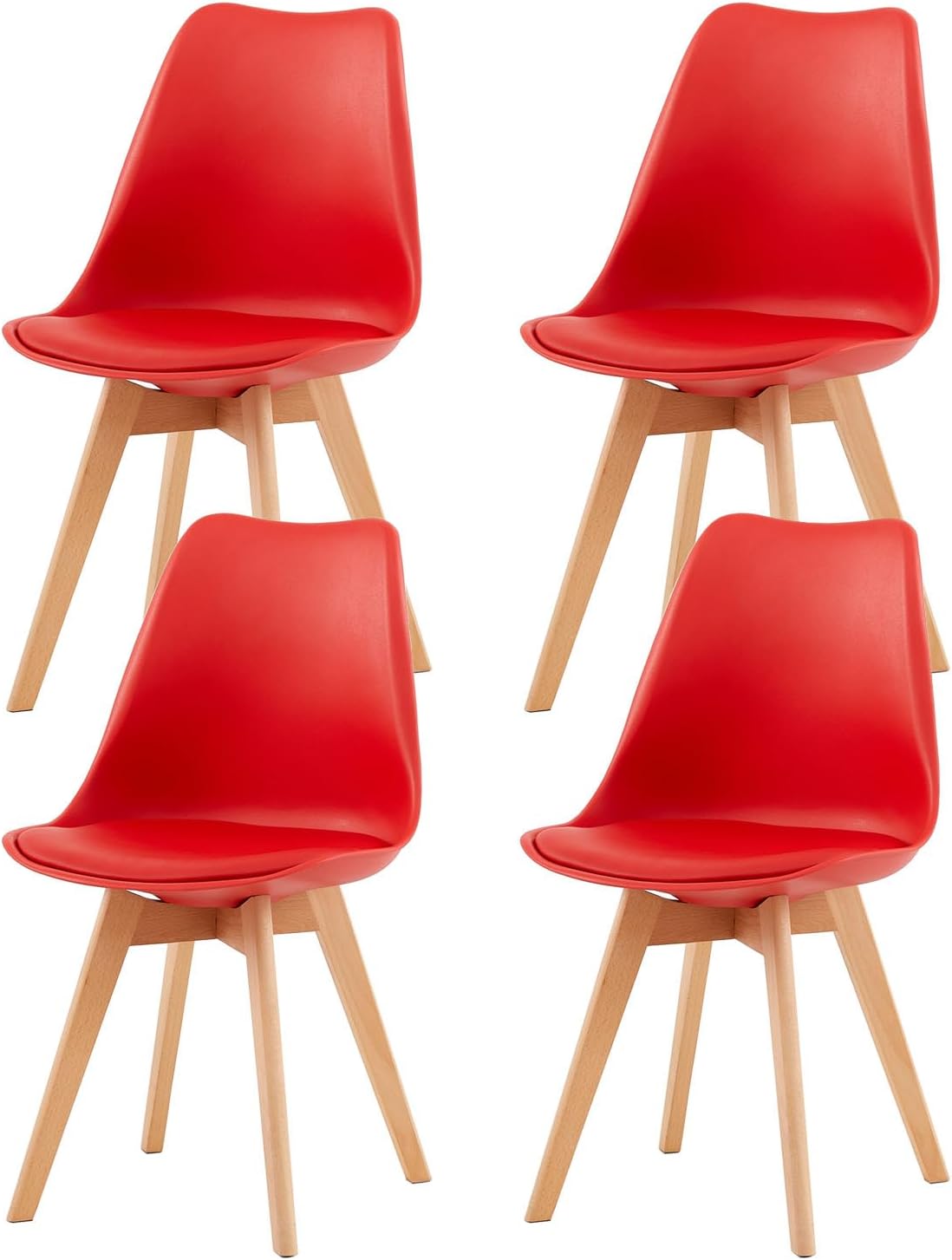 Sedia EGGREE, 41 × 47,5 × 82 cm, 4 pezzi, Rosso, legno massello, pelle, per sala da pranzo e cucina