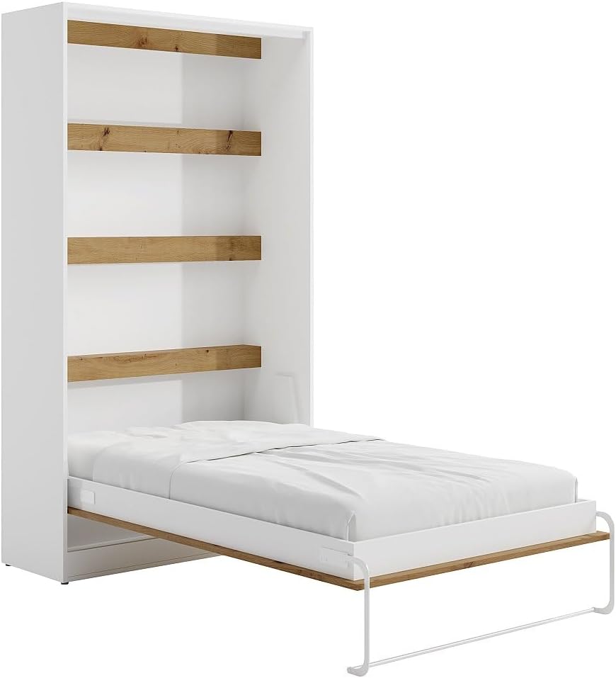 Letto a parete Vente-unique, RAPILI, 120 × 200 cm, Bianco/Naturale, apertura verticale, per camera da letto