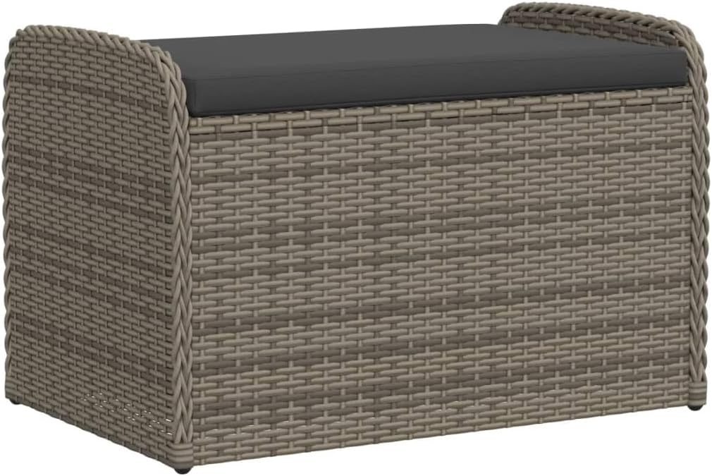 vidaXL Cassapanca e baule, con cuscino, 80 × 51 × 52 cm, Grigio, rattan