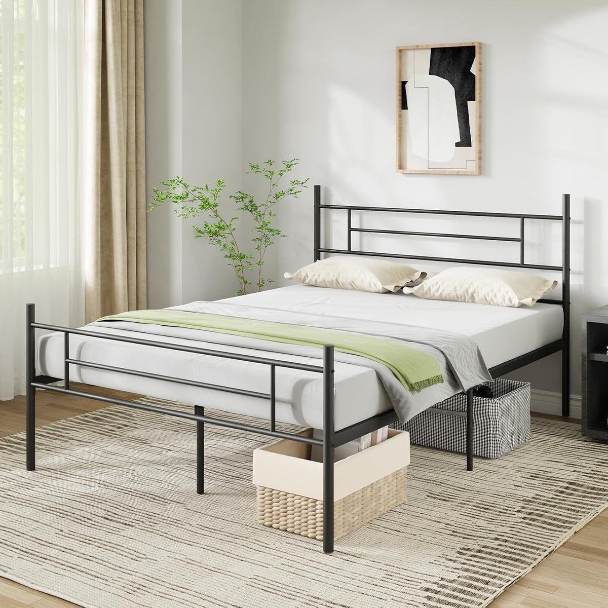Struttura letto Novilla, con contenitore, matrimoniale, Nero, acciaio, misura 160 × 190, con testiera, con pediera, per camera da letto