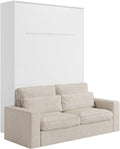 Vente-unique Letto, 160 × 200 cm, Bianco/Beige, velluto, apertura verticale, per camera da letto
