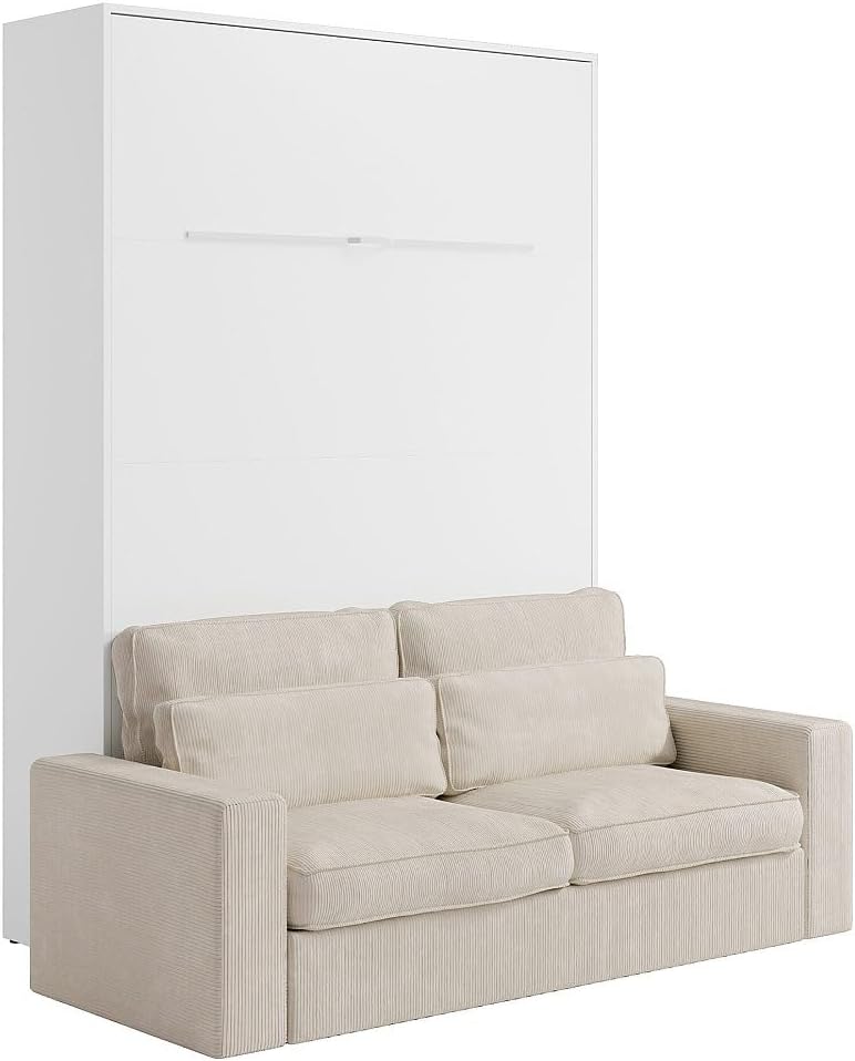 Vente-unique Letto, 160 × 200 cm, Bianco/Beige, velluto, apertura verticale, per camera da letto