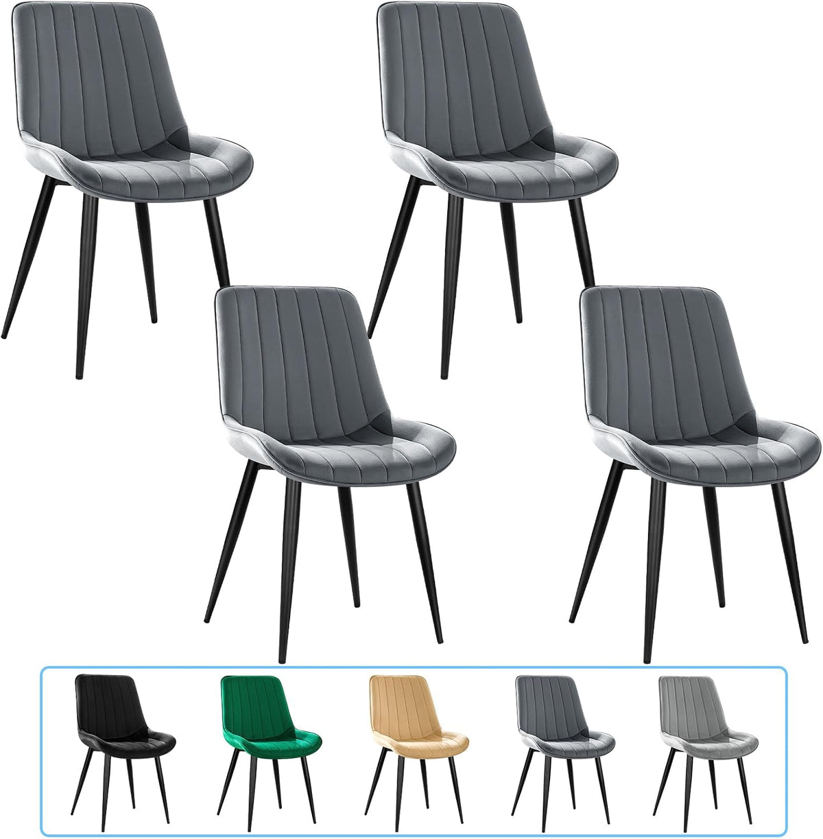 Set di sedie da pranzo JIJIAN, 4 sedie, Grigio scuro, velluto, per sala da pranzo e cucina