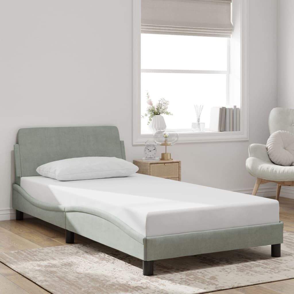 Dover Struttura letto 100 × 200 cm, Grigio chiaro, velluto, testiera e doghe, senza materasso