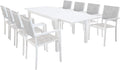 milani home Set da pranzo da giardino, 8 poltrone, Bianco, 55 × 58 × 85 cm, alluminio, allungabile, per giardino e terrazzo
