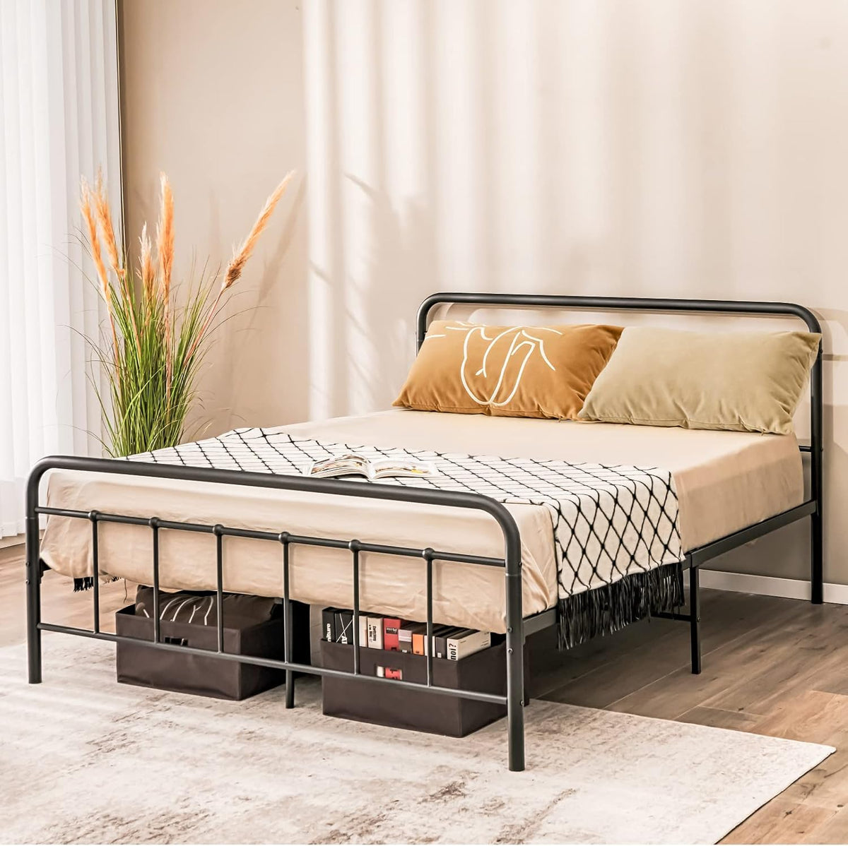 COSTWAY Struttura letto, 200 × 160 cm, 200 × 140 cm, acciaio, metallo, con testiera, con pediera, per camera da letto