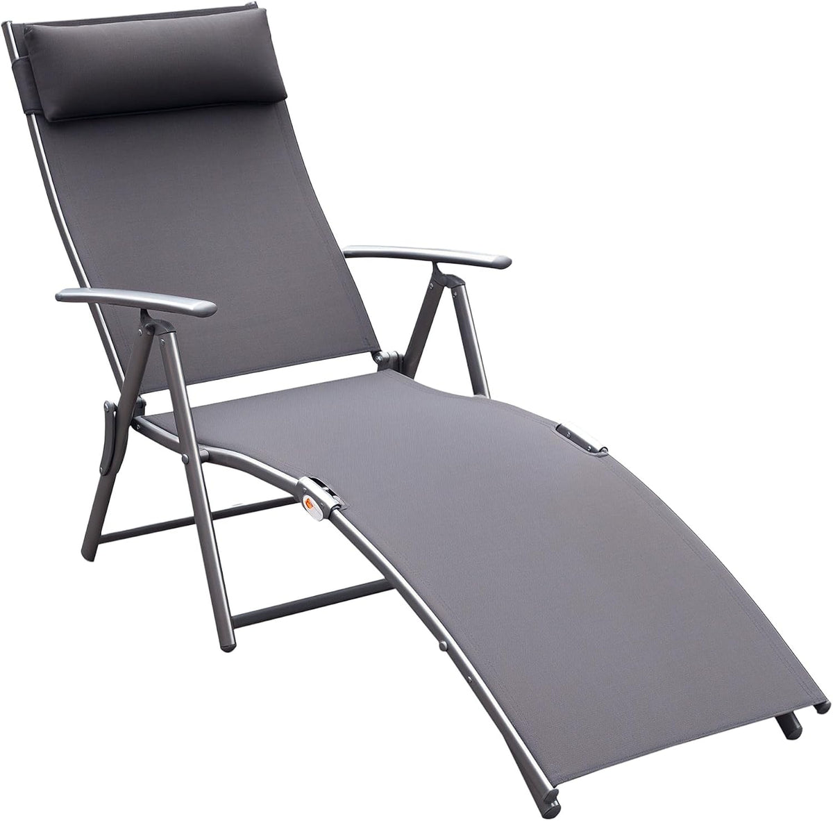 Lettino prendisole Outsunny, 137 × 63,5 × 100,5cm, Grigio, con cuscino, pieghevole, metallo, per giardino e terrazzo