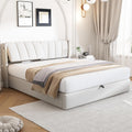 Azkoeesy Letto, matrimoniale, 160 × 200 cm, Bianco, pelle, con contenitore, regolabile, imbottito, per camera da letto