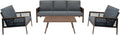 Set di mobili da giardino Monster Shop, 4 pezzi, 3 posti, 2 poltrone, Marrone, legno, alluminio, con cuscini, sfoderabile, per giardino e terrazzo